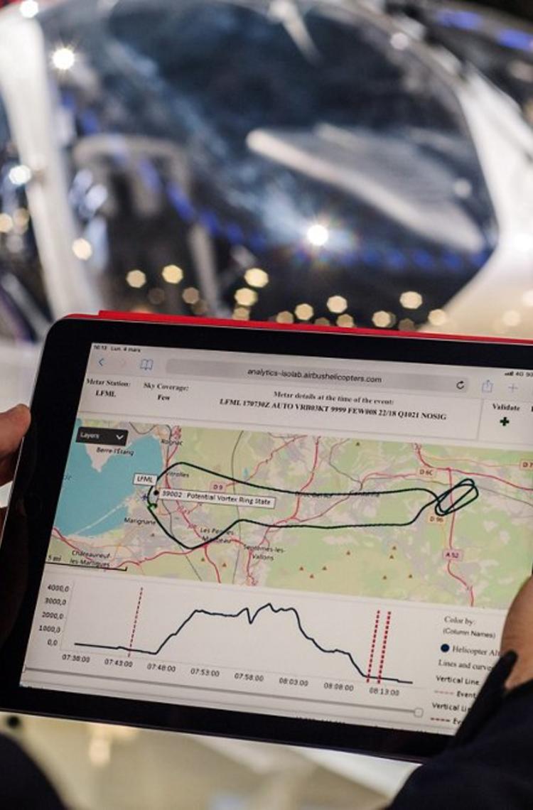 Airbus’ HFDM analytics service on a tablet. Airbus’ HFDM analytics service on a tablet.